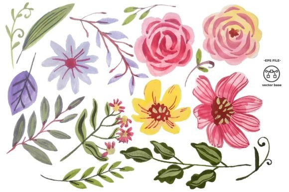 Download Watercolor Flower Elements Clip Art - Flower Collection