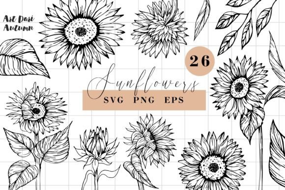 Download Sunflower SVG Line Art Illustrations - Flower Collection