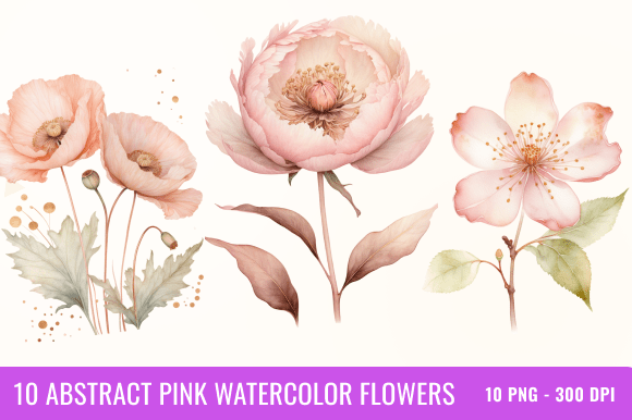 Download 10 Abstract Pink Watercolor Flowers - Flower Collection