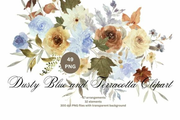 Download Blue and Terracotta Flowers Clipart PNG - Flower Collection