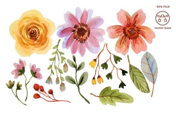 Download Watercolor Flower Elements Clip Art - Flower Collection