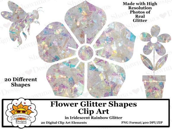 Download Rainbow Glitter Flower Shapes Clipart Se - Flower Collection