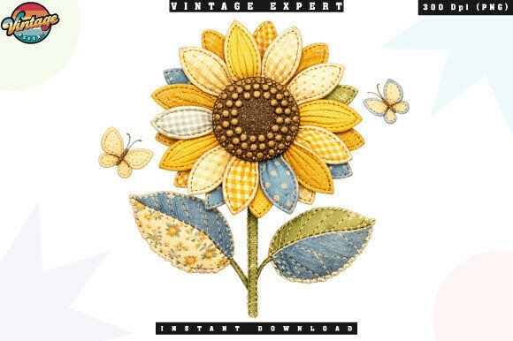 Download Sunflower Patchwork Floral Vintage PNG - Flower Collection