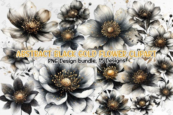 Download Abstract Black Gold Flower Clipart PNG - Flower Collection
