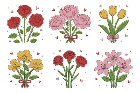 Download Color Flower Bouquets with Black Contour - Flower Collection