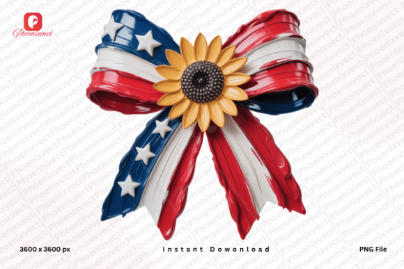 Download Hand Painted USA Flag Sunflower Bow PNG - Flower Collection