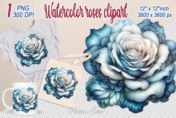 Download Blue Watercolor Rose Flower Clipart Png - Flower Collection