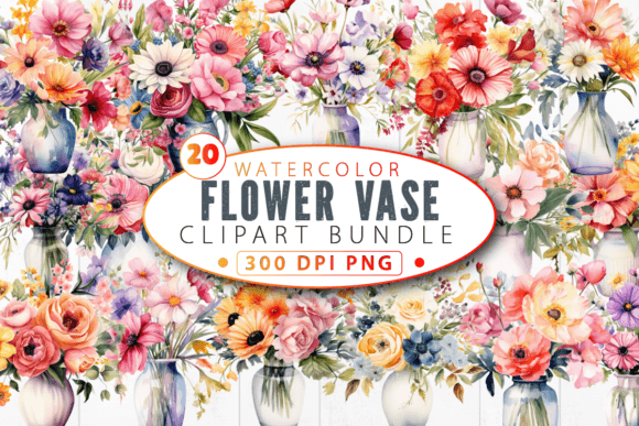 Download Watercolor Flower Vase Clipart Bundle - Flower Collection