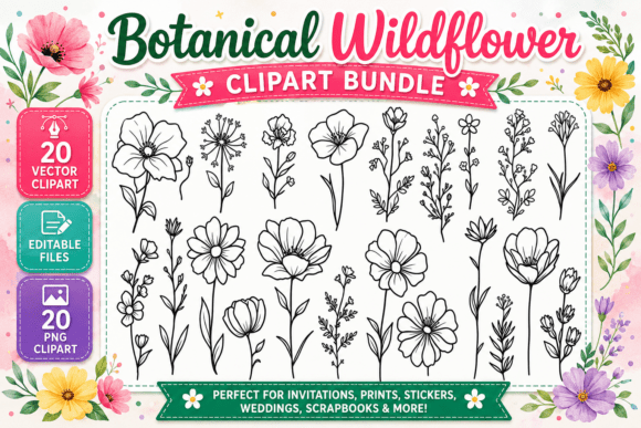 Download Botanical Wildflower Digital Clipart PNG - Flower Collection