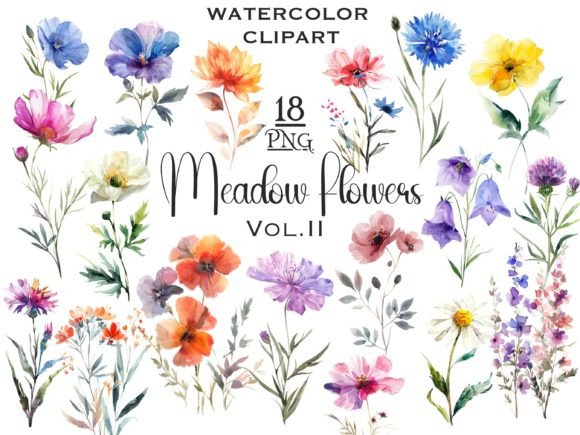 Download Meadow Wildflowers Watercolor Clipart V2 - Flower Collection