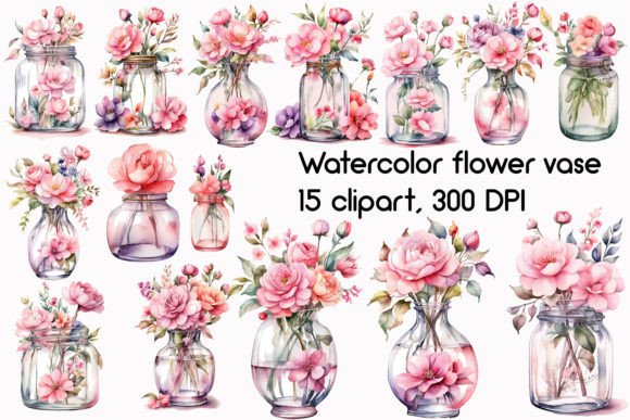 Download Watercolor Flower Vase Clipart Bundle - Flower Collection
