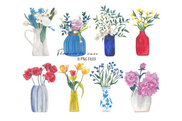 Download Flowers in Vase Gouache Painted Clipart - Flower Collection