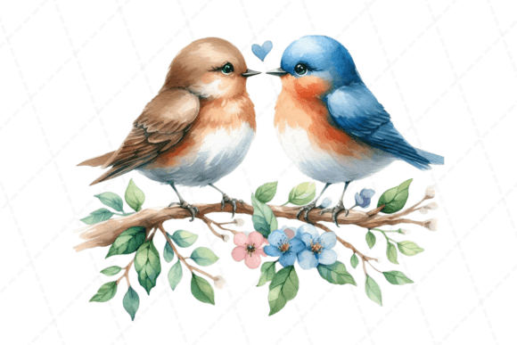 Download Birds Sitting Flower Branch Watercolor - Flower Collection
