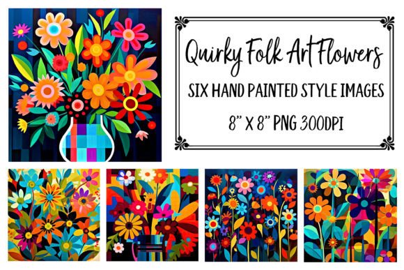 Download Whimsical Hand Painted Folk Art Flowers - Flower Collection
