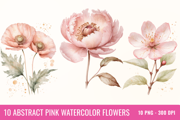 Download Abstract Pink Watercolor Flower Bundle - Flower Collection