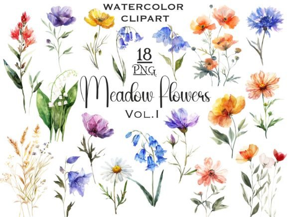 Download Meadow Wildflowers Watercolor Clipart V1 - Flower Collection