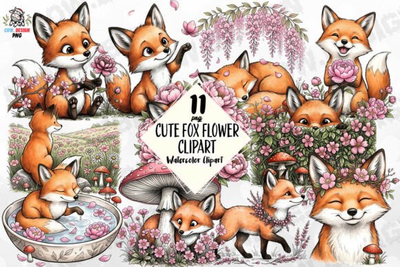 Download Cute Fox Flower Clipart PNG - Flower Collection