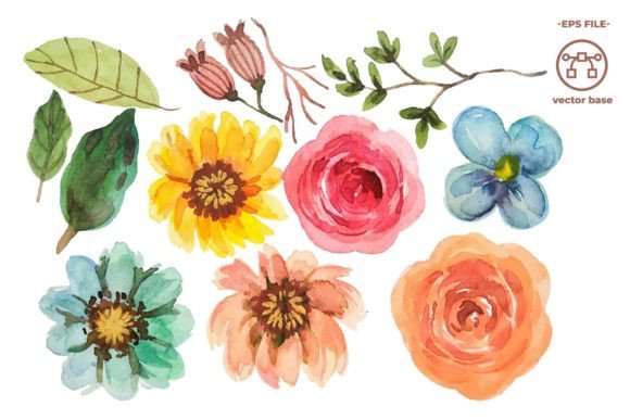 Download Watercolor Flower Elements Clip Art - Flower Collection