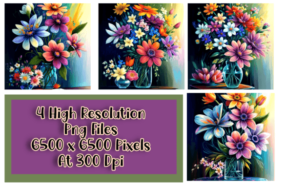Download Whimsical Flowers in Vase Set of 4 - Flower Collection