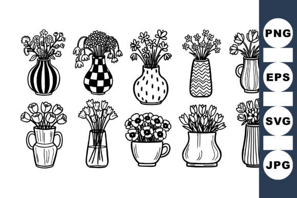 Download Vintage Flower Vase Clipart Set - Flower Collection