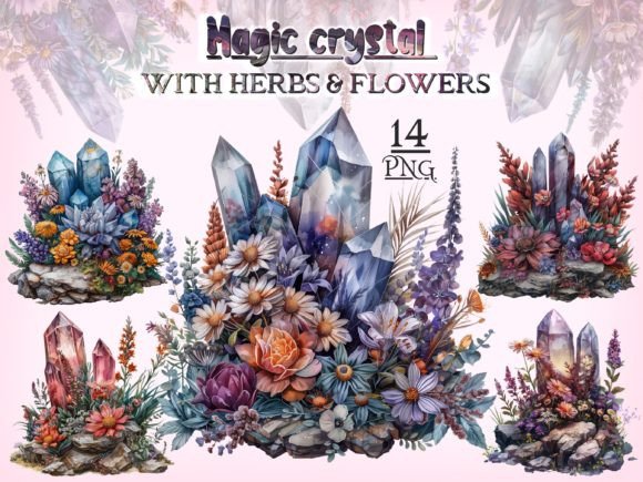 Download Crystals with Flowers &amp; Herbs PNG Bundle - Flower Collection
