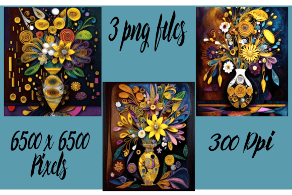 Download Retro Abstract Flowers in Vase Set of 3 - Retro Collection