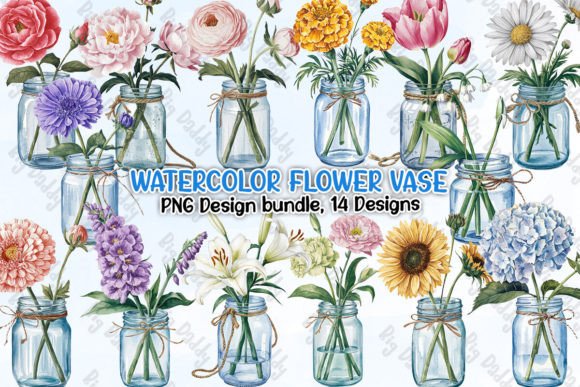 Download Watercolor Flower Vase Clipart PNG - Flower Collection