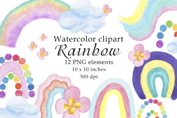 Download Watercolor Rainbow Flowers Clipart PNG - Flower Collection