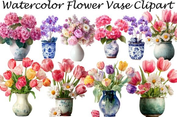 Download Watercolor Flower Vase Clipart - Flower Collection