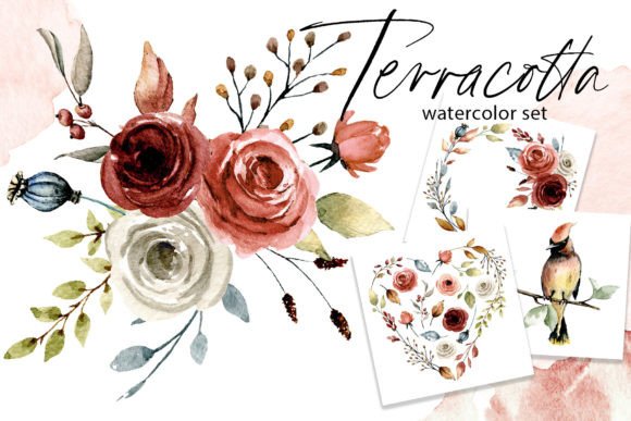 Download Terracotta Watercolor Flowers Set. - Flower Collection