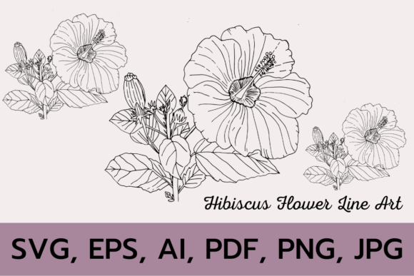 Download HIBISCUS FLOWER BRANCH LINE ART SVG - Flower Collection