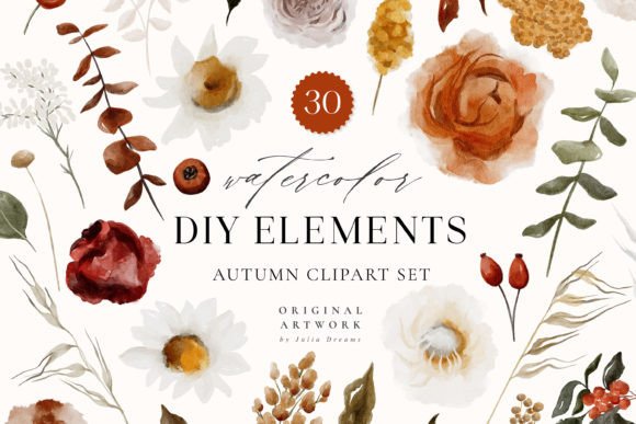 Download Autumn Watercolor Flower Digital Clipart - Flower Collection