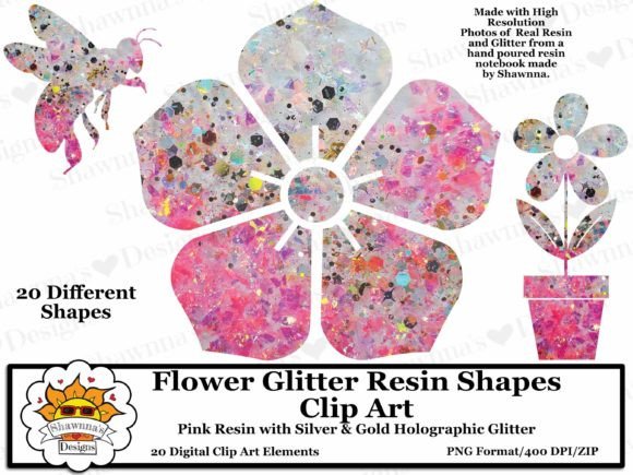 Download Pink Gold Glitter Resin Flowers Clipart - Flower Collection