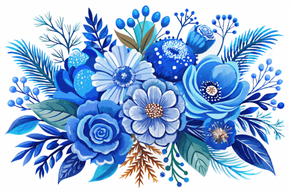 Download Blue Watercolor Winter Flowers Bouquet - Flower Collection