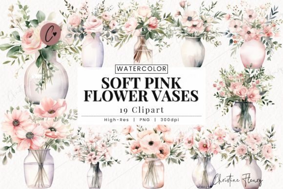 Download Watercolor Soft Pink Flower Vase Clipart - Flower Collection