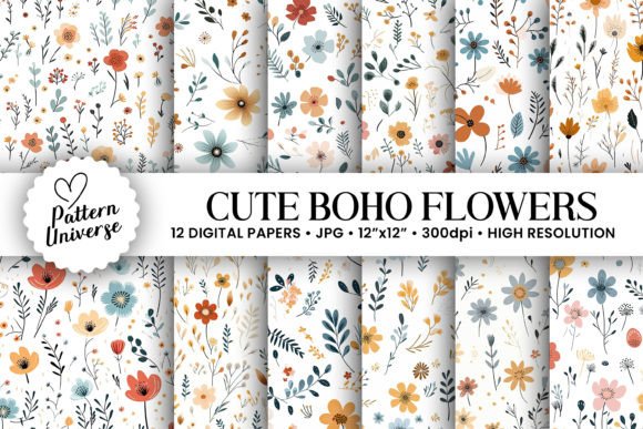 Download Minimal Boho Flowers Seamless Patterns - Flower Collection