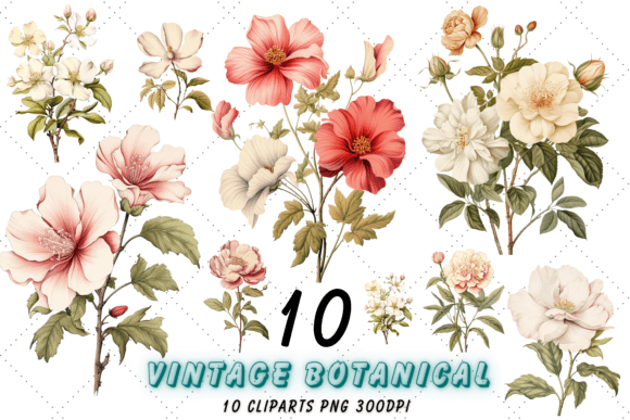 Download Vintage Botanical Flowers Clipart Set - Flower Collection