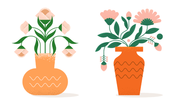 Download Flat Abstract Trendy Flowers in Vase - Flower Collection